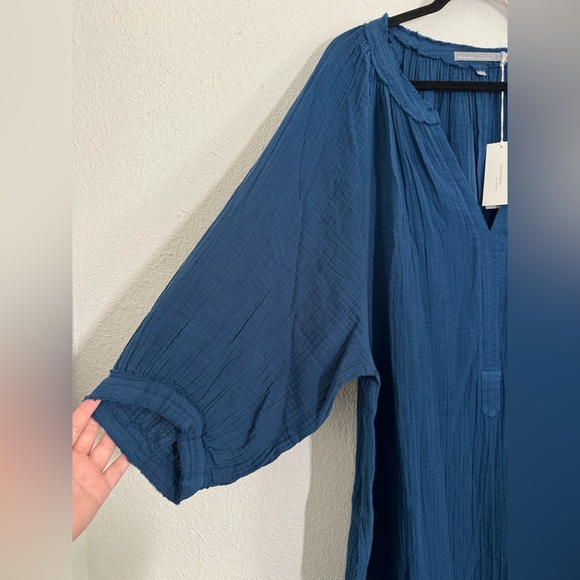 Ocean + Main Teal Gauze 100% Cotton Maxi Dress With Pockets Size 2X NEW - Picture 4 of 7